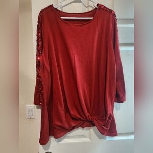 Red long sleeve sweater shirt with sparkle sleeves